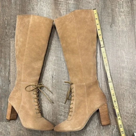 Charles David tall suede leather nude tan heeled boots size 8 - Picture 3 of 11